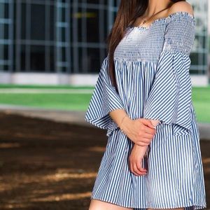 Zara women striped off the shoulder mini dress